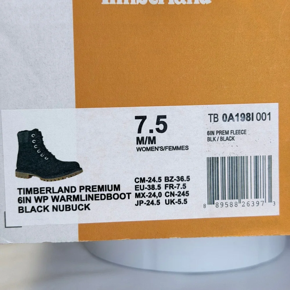 Timberland Premium 6in WP Warm-Lined Boot Black Nubuck Fleece A198I Womens 7.5